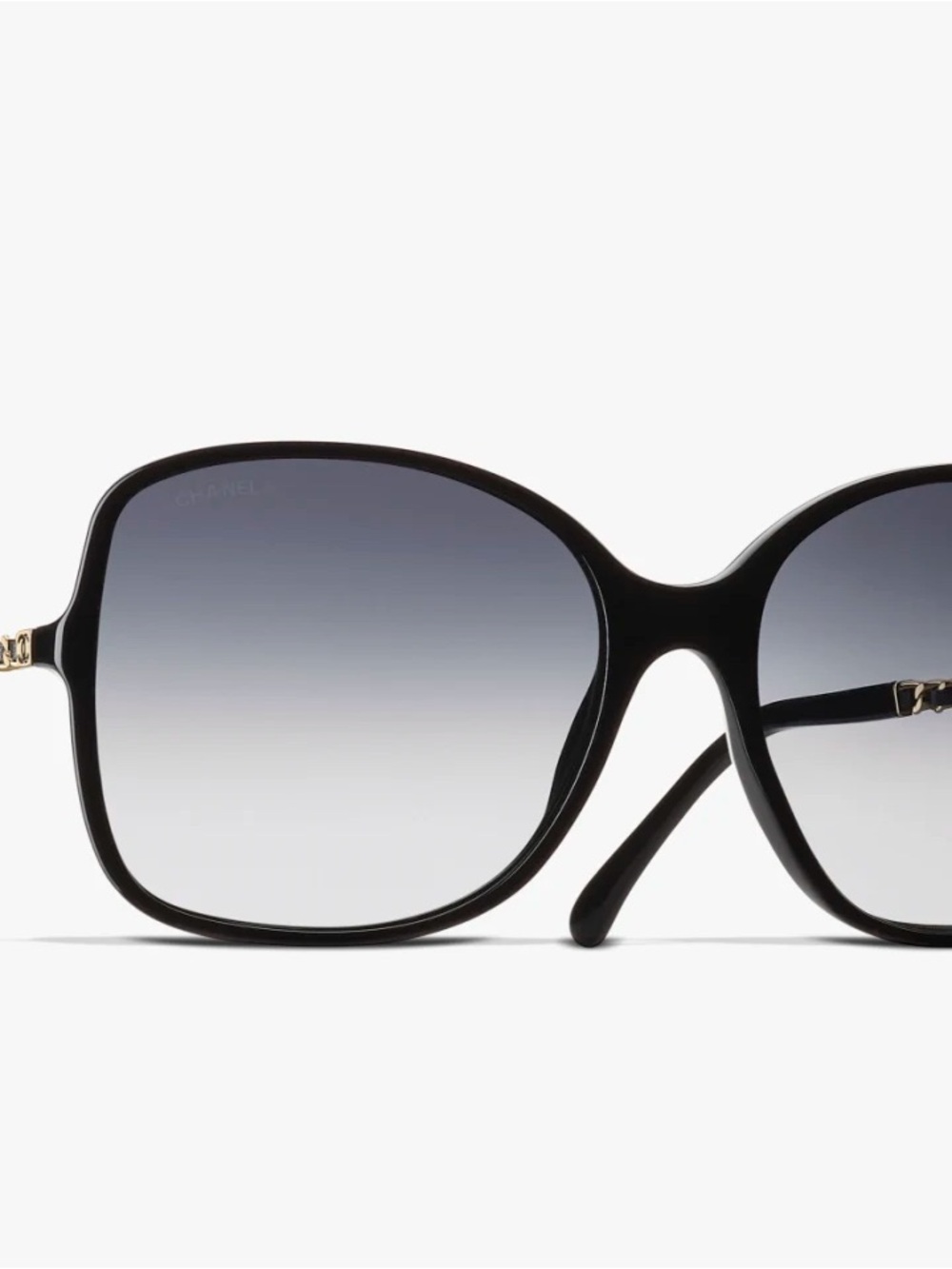 CHANEL Black Frame Sunglasses with Gradient Gray Lenses